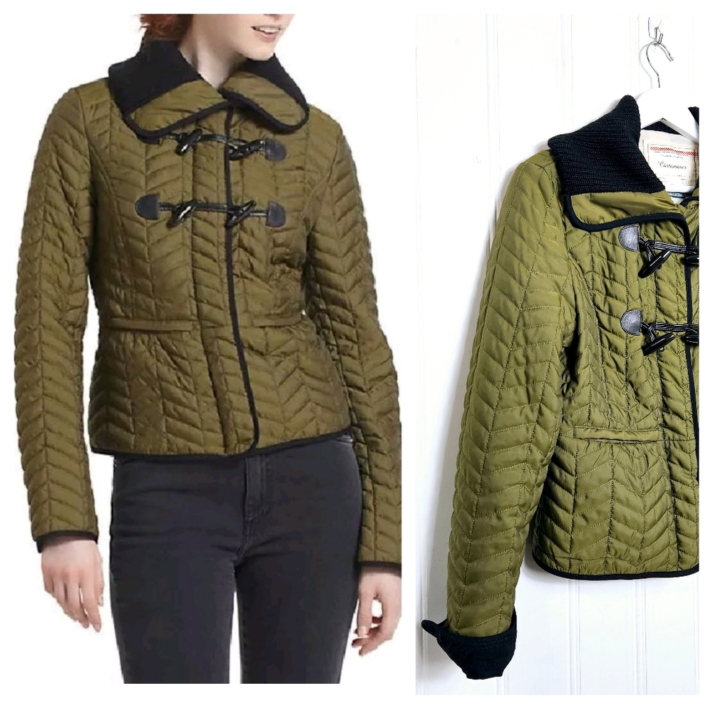 Anthropologie Cartonnier Jacket 8 Uster Quilted Toggle Olive Green Gorpcore Coat